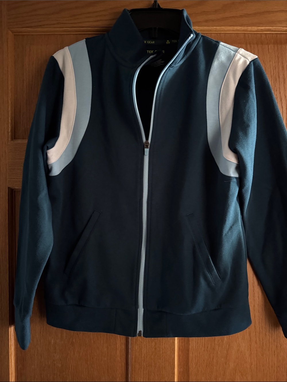 Boys Navy Blue Track Jacket with Light Blue and White Accents, Size L, NWOT